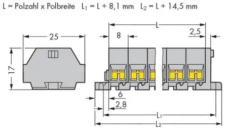 Клеммная колодка WAGO 260-206, 24 pin, 0.08мм² - 1.50мм², 400В, 18А, конф: L, (50 шт)