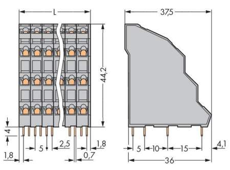 Четырехуровневая клемма WAGO 738-206, 24 pin, 0.08мм² - 2.50мм², 320В, CS: 5мм, (24 шт)