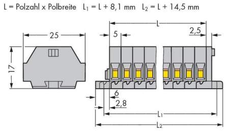 Клеммная колодка WAGO 260-111, 22 pin, 0.08мм² - 1.50мм², 400В, 18А, конф: L, (25 шт)
