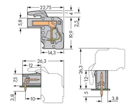 Розетка для подключения кабеля WAGO 732-109/026-000, 9 pin, 0.08мм² - 2.5мм², 630В, 16А, CS: 7.50мм, (25 шт)