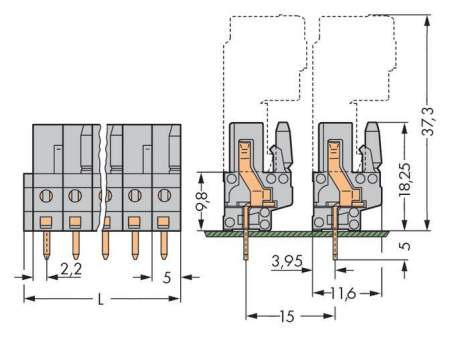 Розетка для подключения к печатной плате WAGO 232-145, 15 pin, 320В, CS: 5мм, (25 шт)