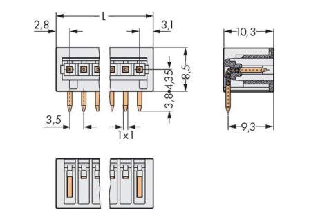 Штифтовая планка WAGO 734-165, 5 pin, 160В, 10А, CS: 3.50мм, (200 шт)