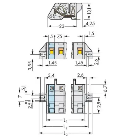 Розетка для подключения кабеля WAGO 721-339/031-000, 9 pin, 0.08мм² - 2.5мм², 300В, 15А, CS: 7.50мм, (25 шт)