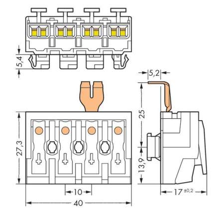 Разъем питания сети WAGO 294-8224, 4 pin, 0.5мм² - 2.5мм², 24А, (500 шт)