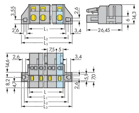 Розетка для подключения кабеля WAGO 231-204/025-000, 4 pin, 0.08мм² - 2.5мм², 630В, (50 шт)