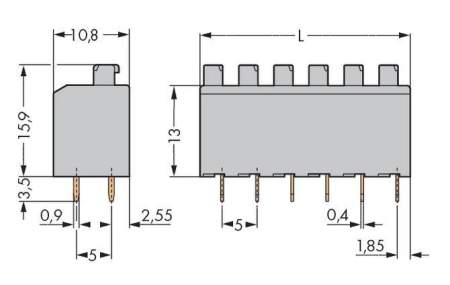 Быстроразъемная клемма WAGO 735-302, 2 pin, 0.50мм² - 1.50мм², 320В, CS: 5мм, (500 шт)