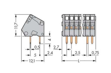 Быстроразъемная клемма WAGO 233-103, 3 pin, 0.08мм² - 0.50мм², 160В, CS: 2.50мм, (500 шт)