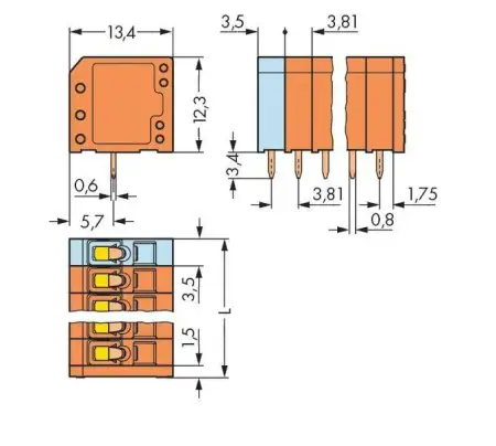 Быстроразъемная клемма WAGO 739-336, 6 pin, 0.08мм² - 1.50мм², 320В, CS: 3.81мм, (180 шт)
