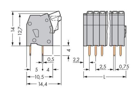 Быстроразъемная клемма WAGO 234-203, 3 pin, 0.08мм² - 0.50мм², 160В, CS: 2.50мм, (520 шт)