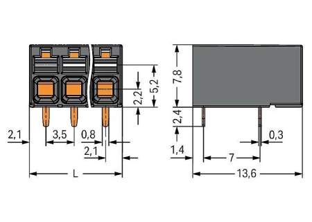 Клемма для печатной платы WAGO 2086-1226, 6 pin, 0.14мм² - 1.50мм², 630В, 17.5А, CS: 3.50мм, (1 шт)