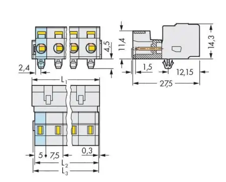 Штифтовая планка WAGO 723-610/018-000, 10 pin, 0.08мм² - 2.50мм², 630В, 12А, CS: 7.50мм, (25 шт)