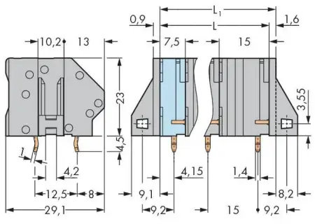Быстроразъемная клемма WAGO 745-1455, 5 pin, 0.20мм² - 6.00мм², 1000В, CS: 15мм, (24 шт)
