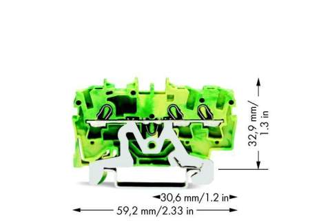 PG клемма WAGO 2002-1307, 3 pin, 0.25мм² - 4мм², 24А, конф: Terre, (1 шт)