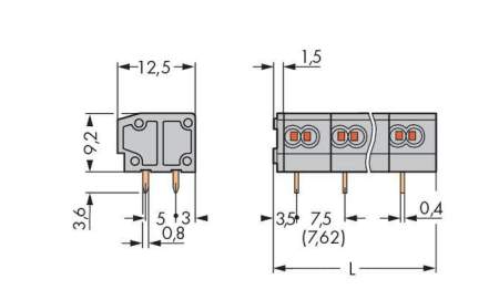 Быстроразъемная клемма WAGO 235-553, 3 pin, 0.25мм² - 0.75мм², 630В, 10А, CS: 7.50мм;7.62мм, (200 шт)