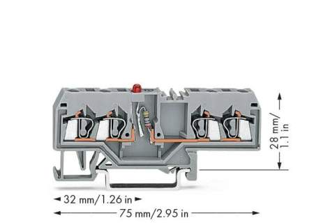 Светодиодная клемма WAGO 280-658/281-413, 4 pin, 0.08мм² - 2.50мм², 24В, 25мА, конф: L, (100 шт)
