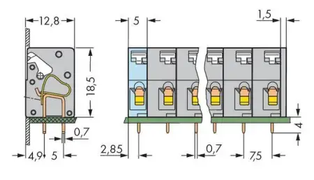 Быстроразъемная клемма WAGO 741-305, 5 pin, 0.08мм² - 2.50мм², 630В, 16А, CS: 7.50мм, (120 шт)
