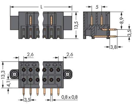 Штифтовая планка WAGO 713-1438/107-000, 36 pin, 160В, 10А, CS: 3.50мм, (10 шт)