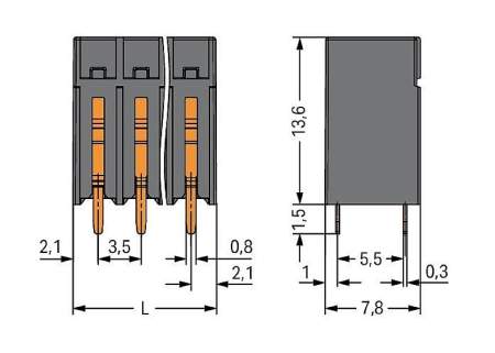 Клемма для печатной платы WAGO 2086-1130/300-000, 10 pin, 0.14мм² - 1.50мм², 630В, 17.5А, CS: 3.50мм, (1 шт)
