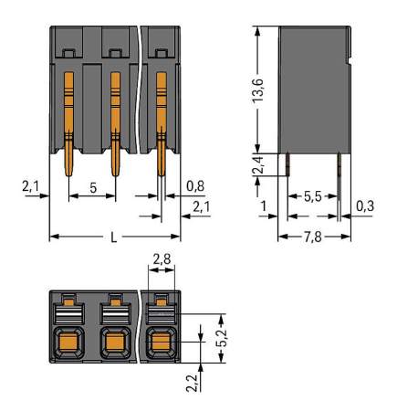 Клемма для печатной платы WAGO 2086-3102, 2 pin, 0.14мм² - 1.50мм², 630В, 17.5А, CS: 5мм, (1 шт)