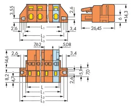 Розетка для подключения кабеля WAGO 231-707/031-000, 7 pin, 0.08мм² - 2.5мм², 630В, CS: 7.62мм, (25 шт)