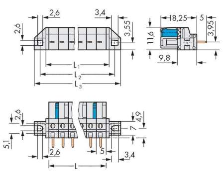 Розетка для подключения к печатной плате WAGO 722-145/031-000, 15 pin, 250В, 15А, CS: 5мм, (25 шт)