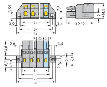 Розетка для подключения кабеля WAGO 231-204/031-000, 4 pin, 0.08мм² - 2.5мм², 630В, CS: 7.50мм, (50 шт)