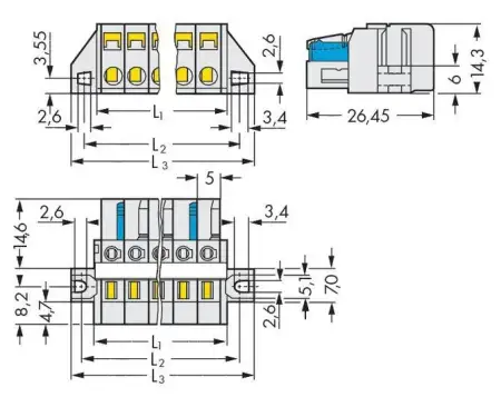 Розетка для подключения кабеля WAGO 721-106/027-000, 6 pin, 0.08мм² - 2.5мм², 630В, 16А, CS: 5мм, (50 шт)