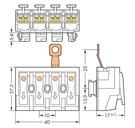 Разъем питания сети WAGO 294-8424, 4 pin, 0.5мм² - 2.5мм², 24А, (500 шт)