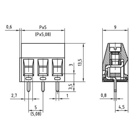 50350020001FV, PTR AKZ350/2-5,08-V - Клемма, зеленый : 1 шт.