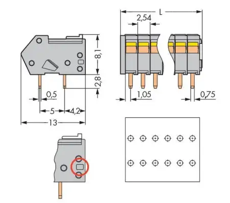 Быстроразъемная клемма WAGO 218-516, 16 pin, 0.08мм² - 0.50мм², 160В, CS: 2.54мм, (100 шт)