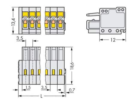 Розетка для подключения кабеля WAGO 734-120, 20 pin, 0.08мм² - 1.5мм², 300В, 10А, CS: 3.50мм, (25 шт)