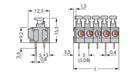 Быстроразъемная клемма WAGO 235-412/331-000, 12 pin, 0.20мм² - 1.50мм², 320В, 24А, CS: 5мм;5.08мм, (60 шт)