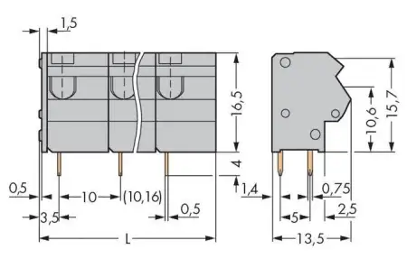 Быстроразъемная клемма WAGO 254-354, 4 pin, 0.25мм² - 0.75мм², 630В, 10А, CS: 10мм;10.16мм, (100 шт)
