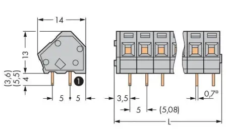 Быстроразъемная клемма WAGO 236-406/332-000, 6 pin, 0.08мм² - 2.50мм², 320В, CS: 5мм;5.08мм, (140 шт)