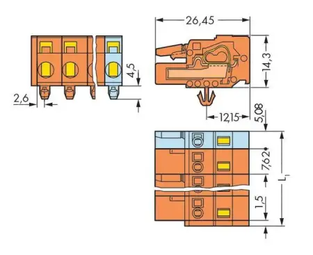 Розетка для подключения кабеля WAGO 231-703/008-000, 3 pin, 0.08мм² - 2.5мм², 630В, CS: 7.62мм, (100 шт)