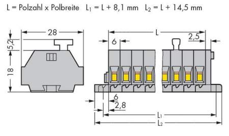 Клеммная колодка WAGO 261-110/331-000, 20 pin, 0.08мм² - 2.50мм², 500В, 24А, конф: L, (25 шт)