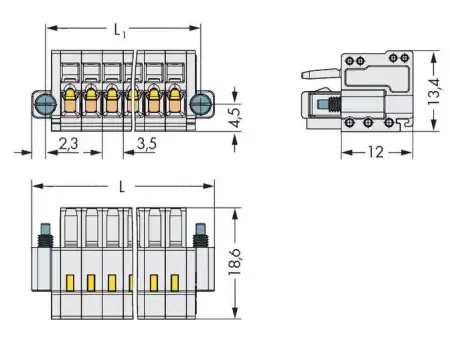 Розетка для подключения кабеля WAGO 734-120/107-000, 20 pin, 0.08мм² - 1.5мм², 300В, 10А, CS: 3.50мм, (25 шт)