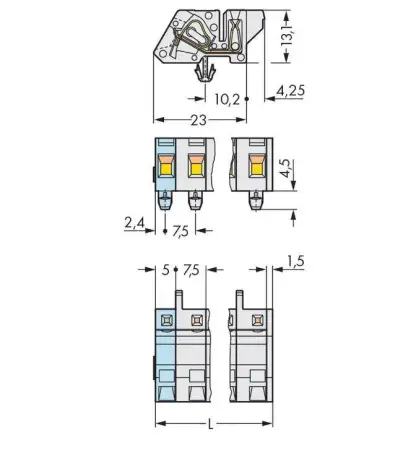 Розетка для подключения кабеля WAGO 721-333/008-000, 3 pin, 0.08мм² - 2.5мм², 300В, 15А, CS: 7.50мм, (100 шт)