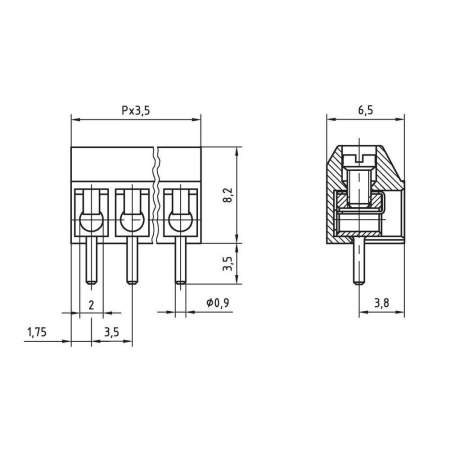 50550020121G, PTR AK550/2DS-3.5-V - Клемма, серый : 1 шт.