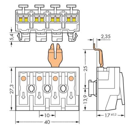 Разъем питания сети WAGO 294-8324, 4 pin, 0.5мм² - 2.5мм², 24А, (500 шт)