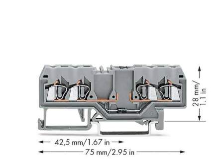 Диодная клемма WAGO 280-815/281-410, 4 pin, 0.08мм² - 2.50мм², 250В, 500мА, конф: L, (100 шт)
