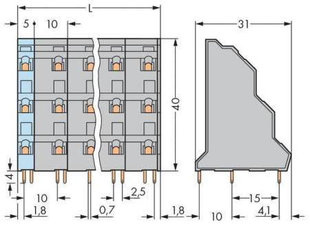 Трехуровневая клемма WAGO 737-762, 36 pin, 0.08мм² - 2.50мм², 1000В, CS: 10мм, (8 шт)