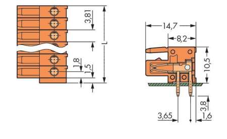 Розетка для подключения к печатной плате WAGO 734-567, 7 pin, 160В, 10А, CS: 3.81мм, (50 шт)