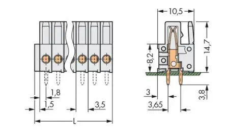 Розетка для подключения к печатной плате WAGO 734-464, 4 pin, 160В, 10А, CS: 3.50мм, (100 шт)