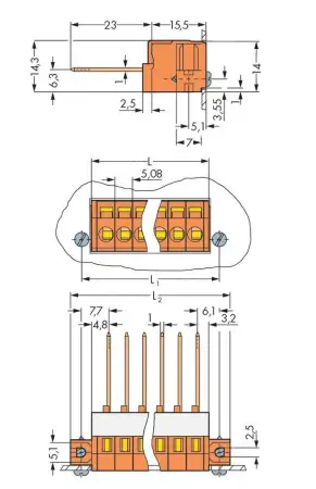 Быстроразъемная клемма WAGO 731-166/048-000, 6 pin, 0.08мм² - 2.50мм², 320В, CS: 5.08мм, (25 шт)