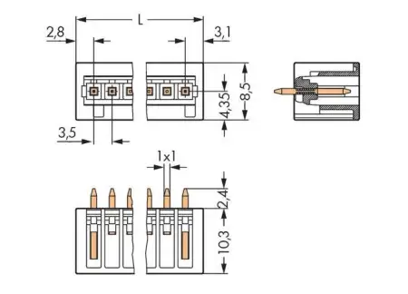 Штифтовая планка WAGO 734-135/105-604, 5 pin, 160В, 10А, CS: 3.50мм, (200 шт)
