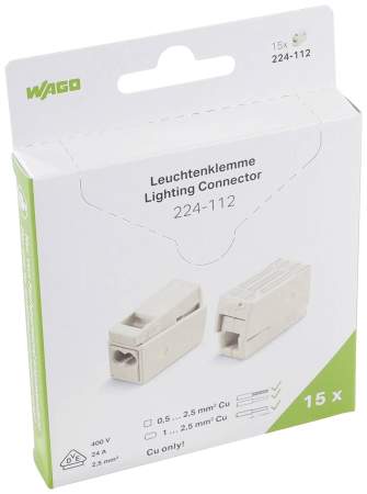 Клемма для осветительного оборудования WAGO 224-112, 3 pin, 0.5мм² - 2.5мм², 400В, 24А, (15 шт)