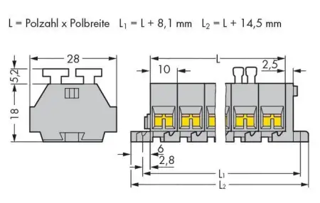 Клеммная колодка WAGO 261-209/342-000, 36 pin, 0.08мм² - 2.50мм², 500В, 24А, конф: L, (50 шт)