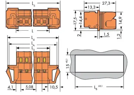 Штифтовая планка WAGO 231-635/114-000, 5 pin, 0.08мм² - 2.50мм², 320В, 12А, CS: 5.08мм, (50 шт)