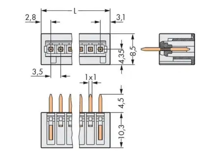Штифтовая планка WAGO 734-138, 8 pin, 160В, 10А, CS: 3.50мм, (100 шт)